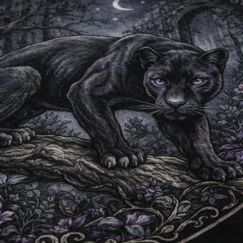 Black Panther Moonlit Forest Round Rug | Gothic Animal Decor