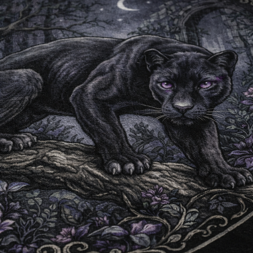 Black Panther Moonlit Forest Round Rug | Gothic Animal Decor